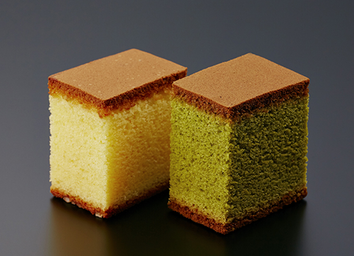 Kasutra sponge cake, plain and matcha