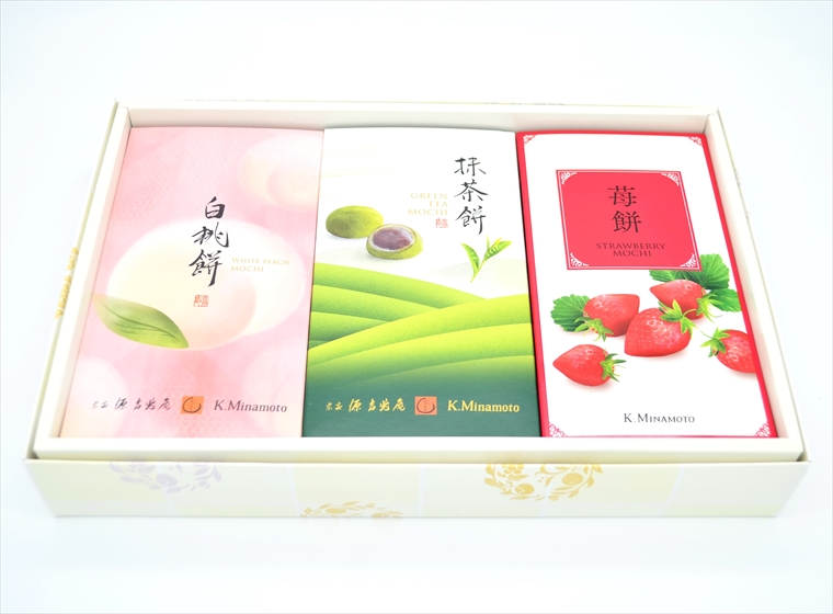 mochi assortment box white peach green tea and strawberry