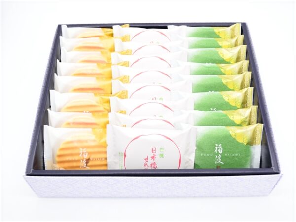 senbei assortment box white peach 24 pieces box