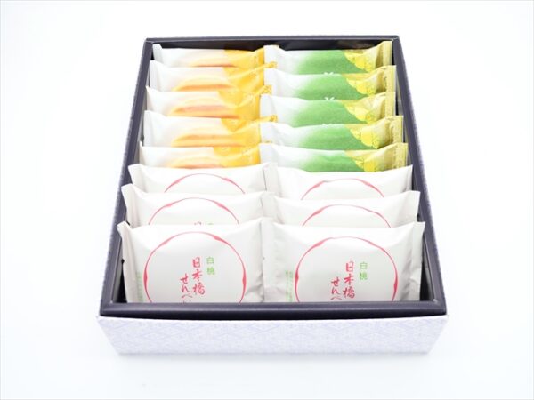 senbei assortment box white peach 16 pieces box