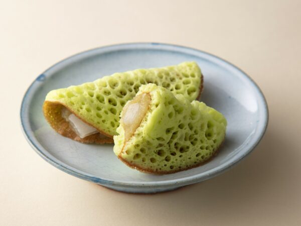 Melon Fukusa Japanese-style crepe with melon flavored white bean paste with mochi.